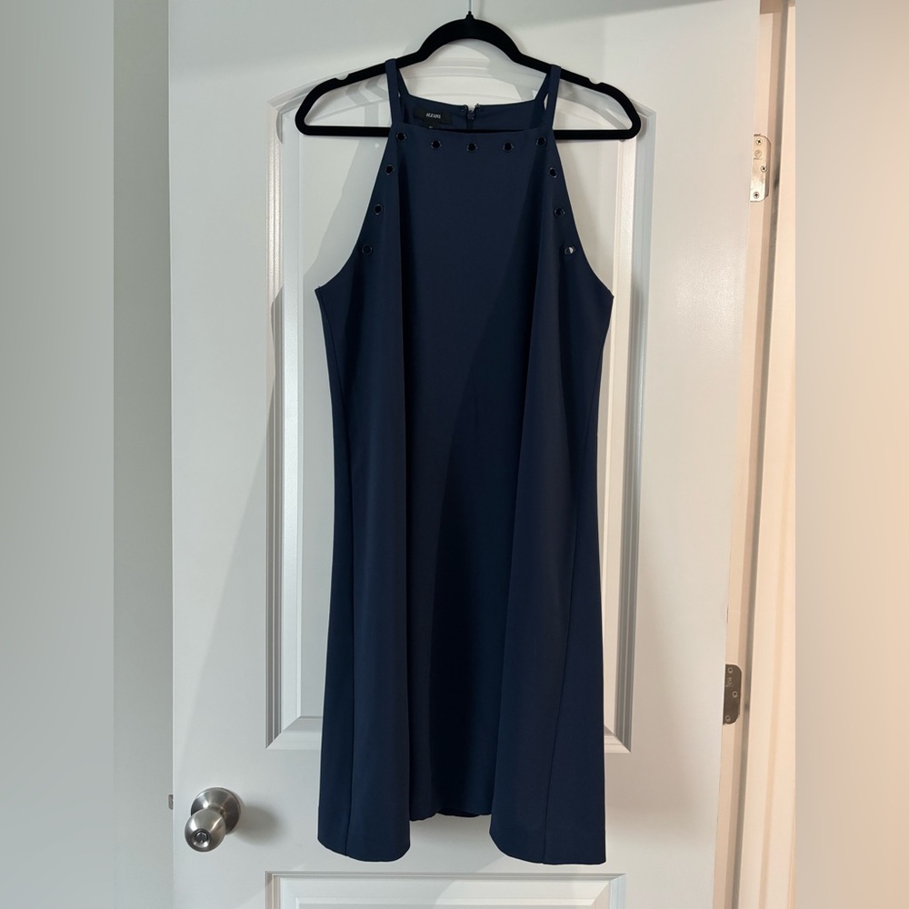 Alfani Navy Halter Midi Dress with Grommet Detail
